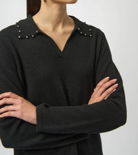 Joseph Ribkoff Pearl Collar Cashmere Sweater Top in black - women's sweater - alternate view