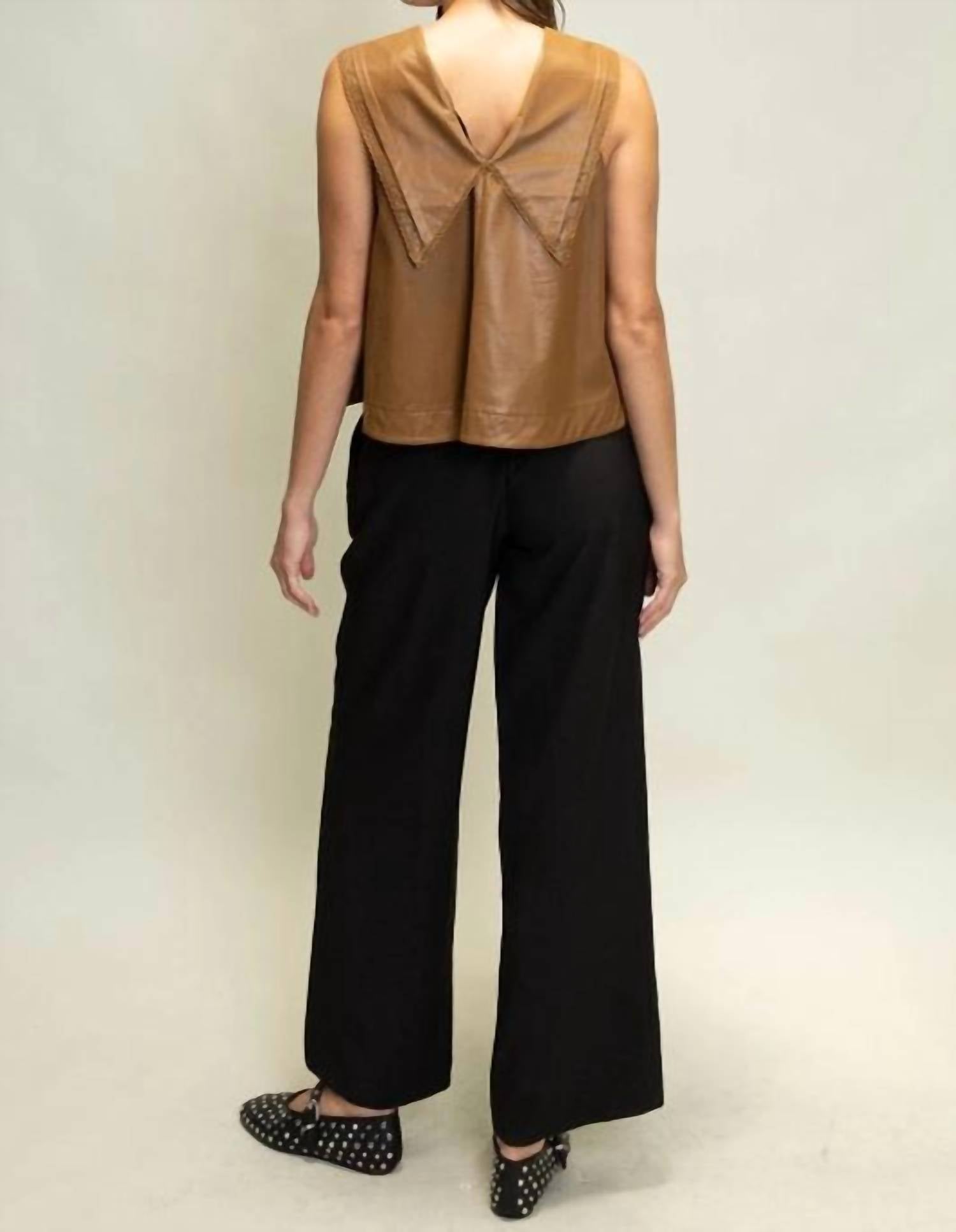 Heyson - Women's Leather Pintuck And Lace Top