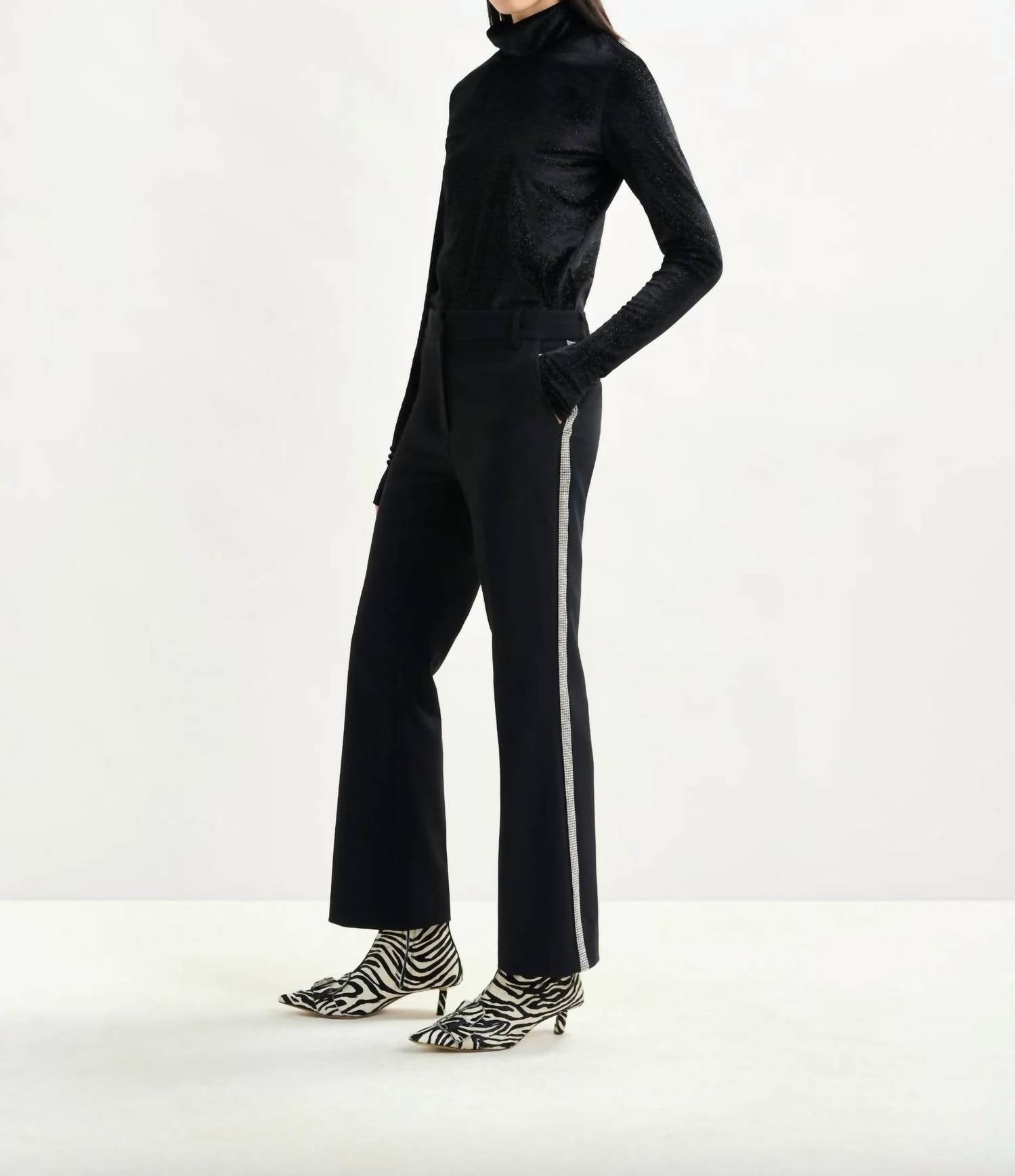 ESSENTIEL ANTWERP Ibell Rhinestone Tap Pants in black - women's pants - alternate view