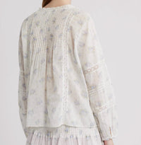 LoveShackFancy Lita Long Sleeve Top in arctic vanilla - women's blouse - detail view
