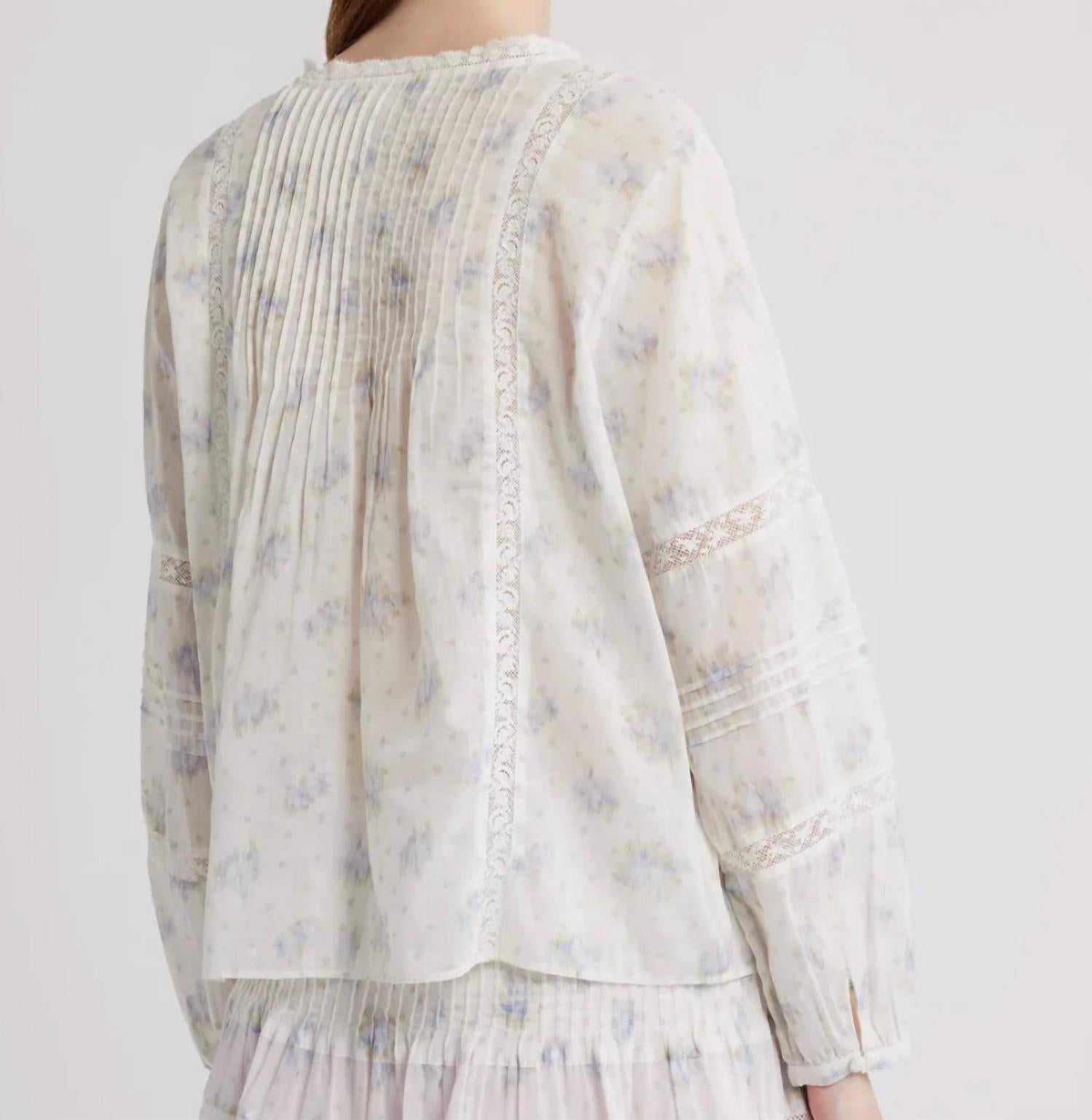 LoveShackFancy Lita Long Sleeve Top in arctic vanilla - women's blouse - detail view