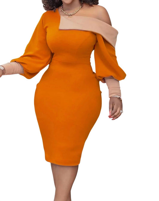 Metamorphosis - Nicole Off Shoulder Contrast Color Block Midi Dress