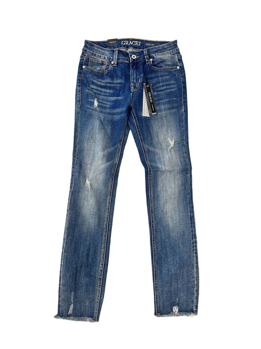 Grace In La - Women's Mid-rise Distressed Denim Straight Leg Jean