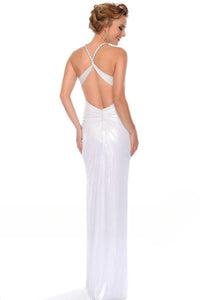 Precious Formals - Diamond-adorned Halter Holographic Evening Gown