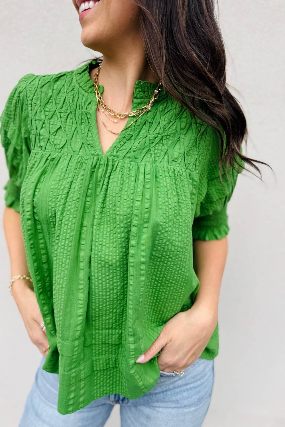Thml - Short Sleeve Crinkle Detail Top