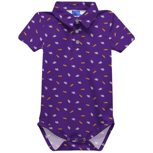 Vive La Fete - Boy's Lsu Tigers Logo Short Sleeve Performance Bodysuit
