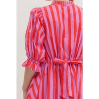 Style USA Striped Puff Sleeve Mini Dress in pink - women's dress - view 7