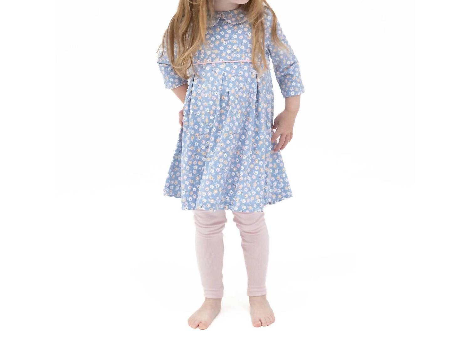 ANGEL DEAR Girl's Pleat Dress 3/4 Sleeve and Ribbed Leggings Set in calico - item - detail view
