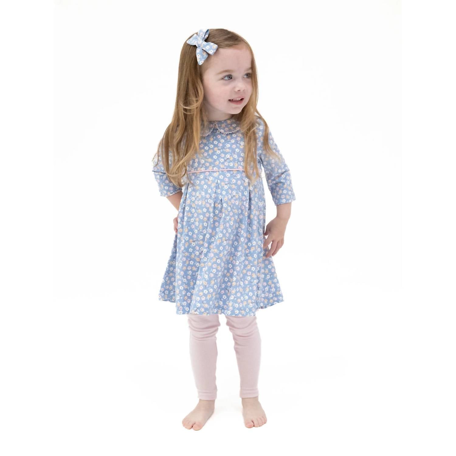 ANGEL DEAR Girl's Pleat Dress 3/4 Sleeve and Ribbed Leggings Set in calico - item - alternate view