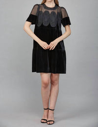 Fate - Contrast Sheer Mesh Intricate Lace Detail Mini Dress