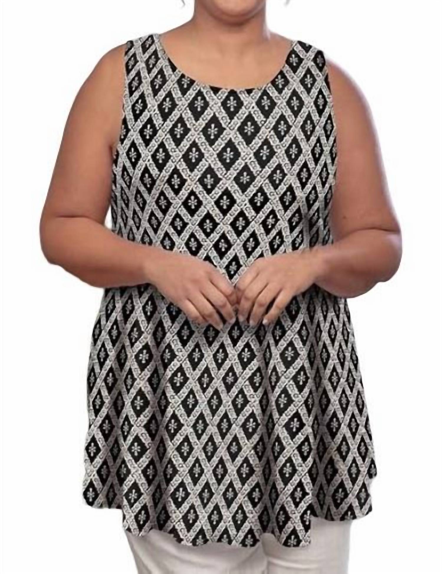 On The Plus Side - Printed Sleeveless Swing Tank Top - Plus