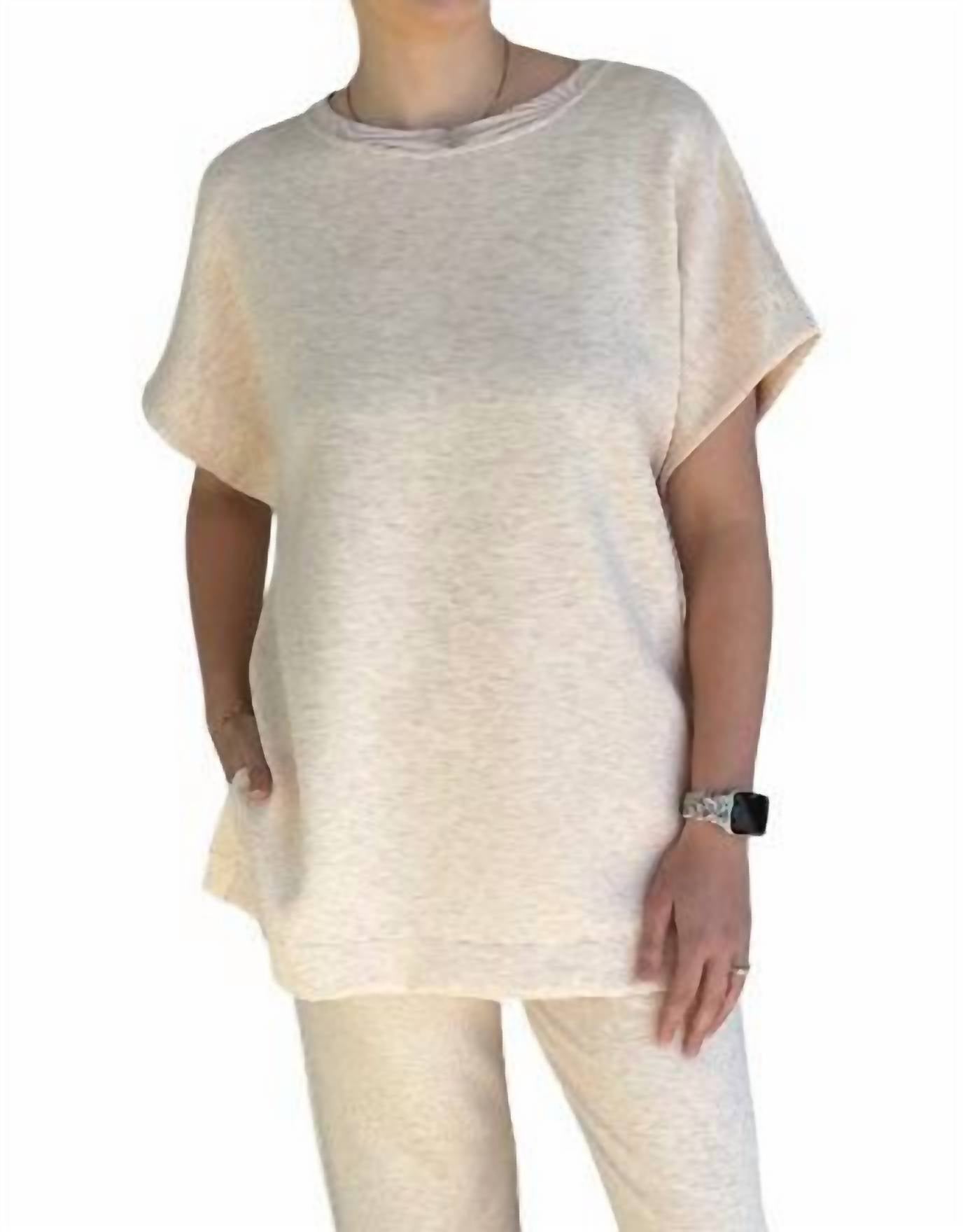 P.CILL Modal Contrast Tunic Top in oatmeal - women's shirt