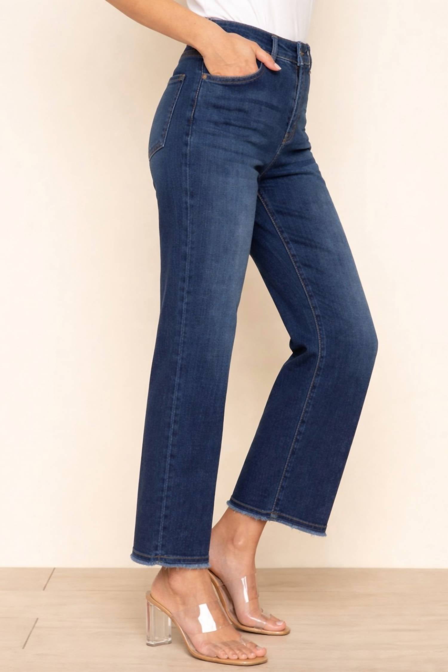 CHARLIE B Wide Leg Crop Jeans in blue - women's jeans - detail view