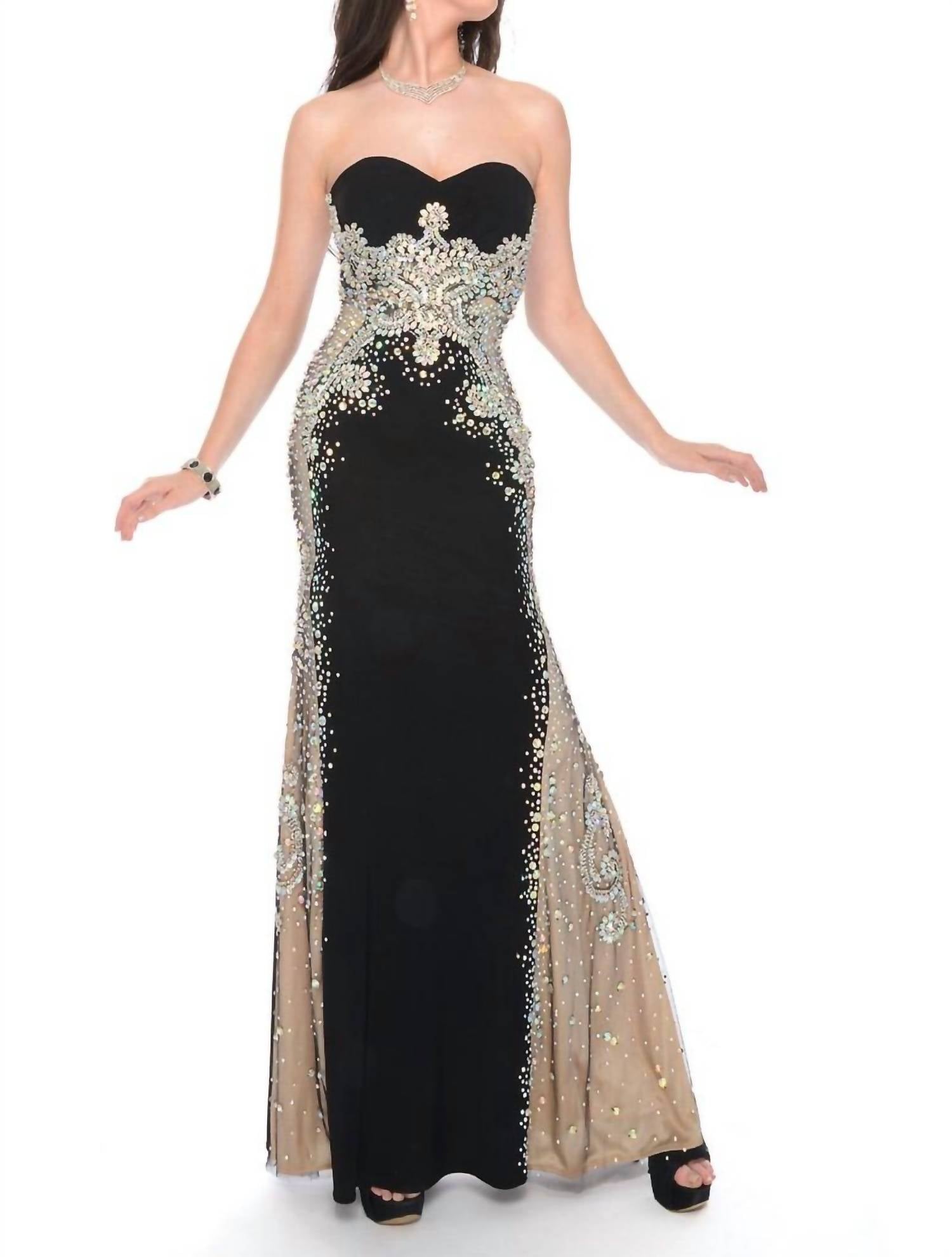 Precious Formals - Formal Strapless Beaded Mermaid Evening Gown