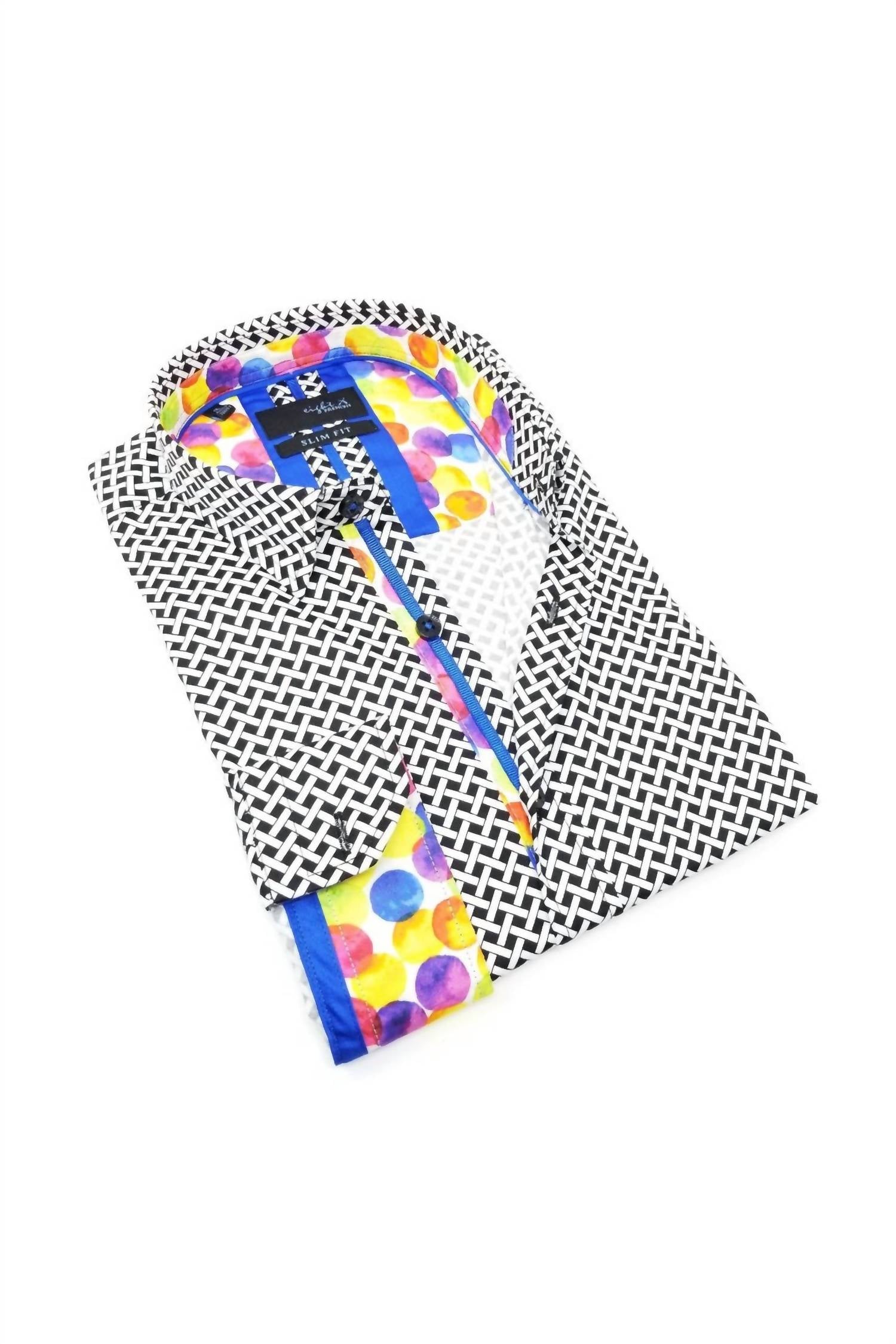 Eight X - Button Down Print Shirt With Colorful Dot Trim