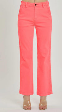 RISEN Women's High Rise Ankle Twill Pants in coral pink - women's pants