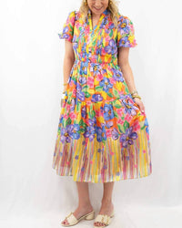 Fate Vibrant Floral Motif Midi Dress in multi - women's dress