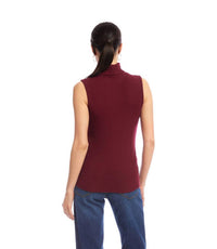 Karen Kane Ribbed Turtleneck Tank in wine - women's tank top - detail view