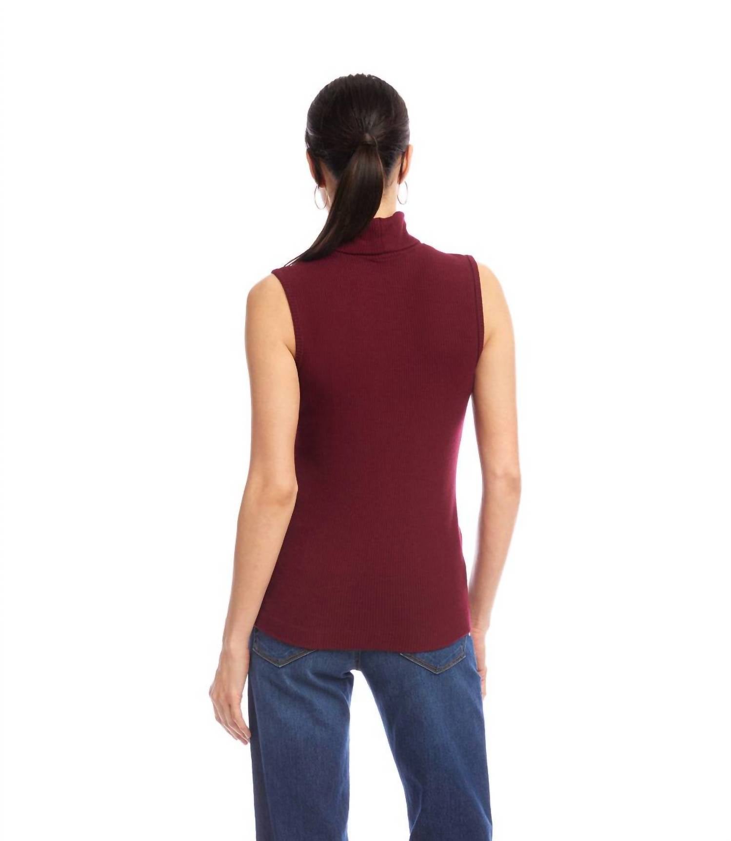 Karen Kane Ribbed Turtleneck Tank in wine - women's tank top - detail view