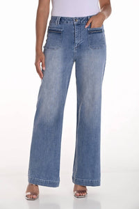 Frank Lyman Waverly Woven Denim Pant With Chain Detailing in blue - women's pants