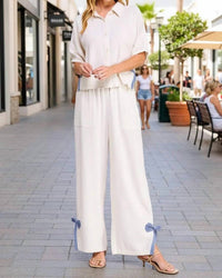 Allie Rose - Alessandra Linen Gingham Bow Shirt & Pant Set