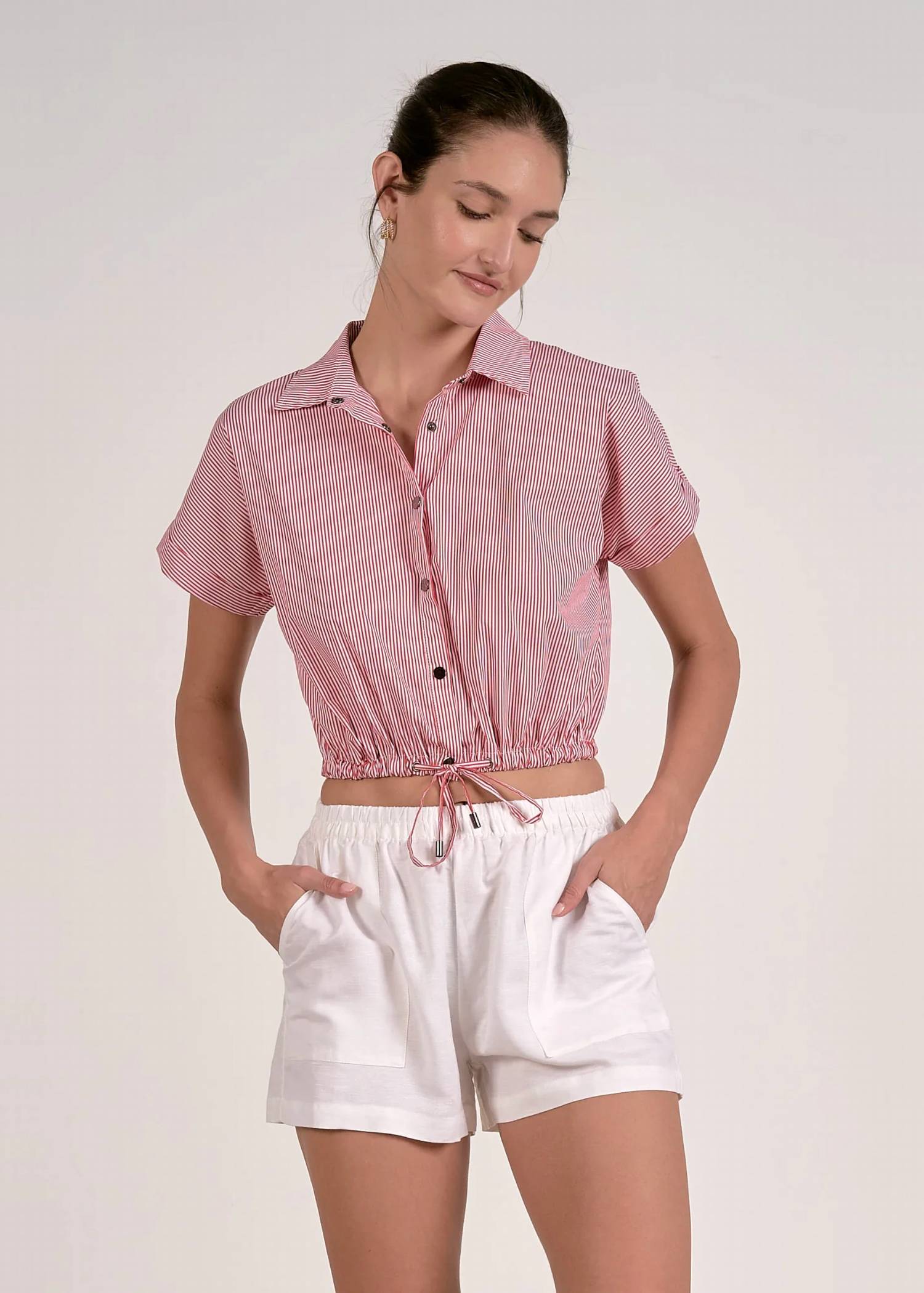 Elan - Maren Striped Button Snap Top