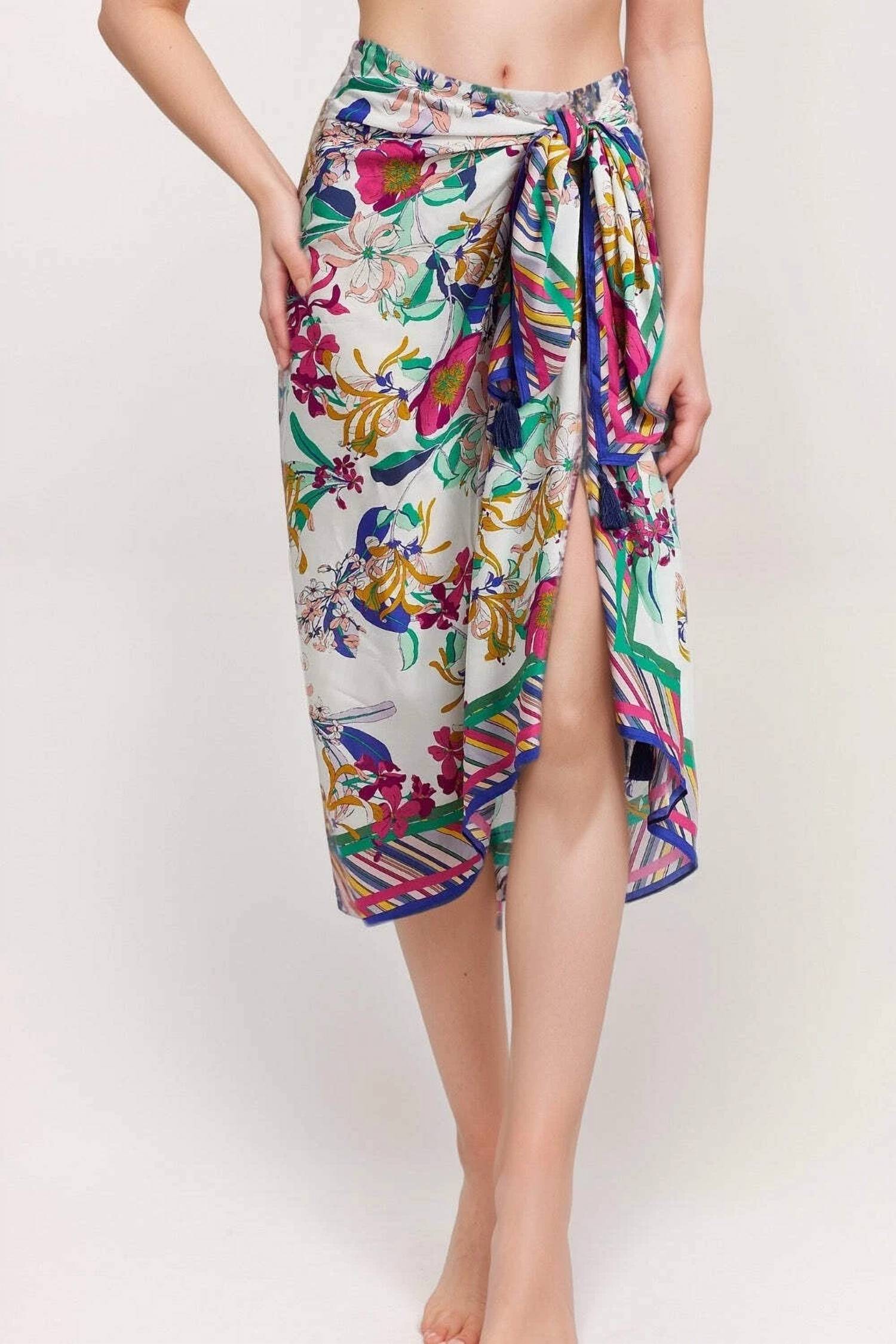 Johnny Was FLORAL TIE SARONG in aldrich - women's swimwear - detail view