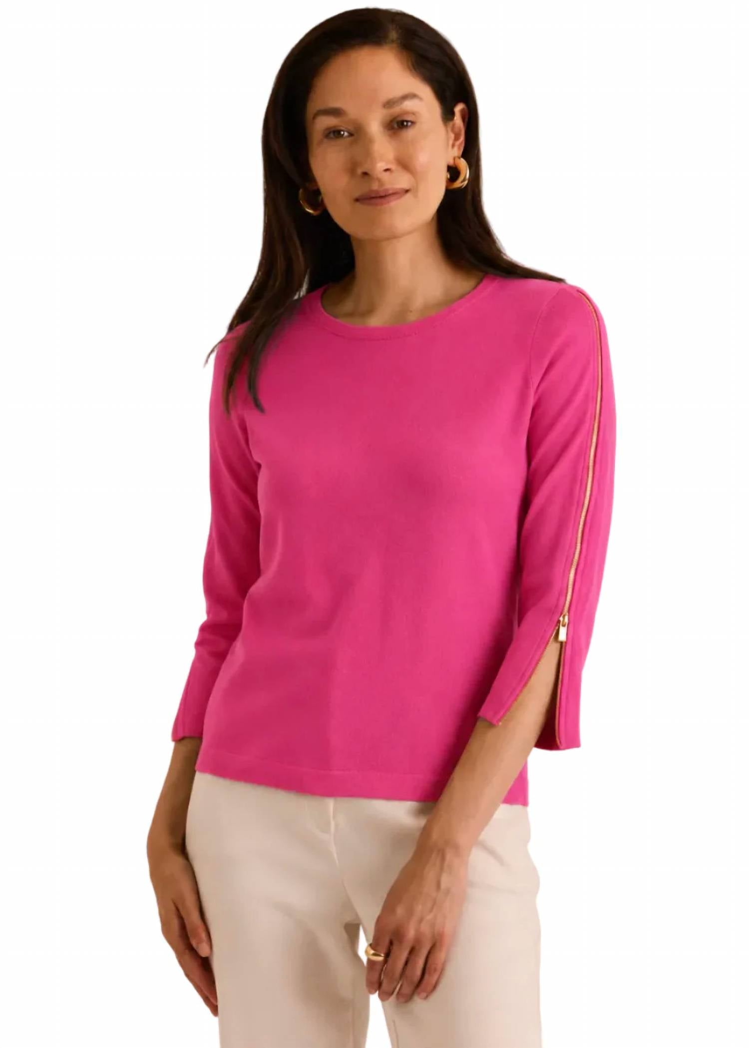 The H Edition - Antonella 3/4 Sleeve Zipper Sweater