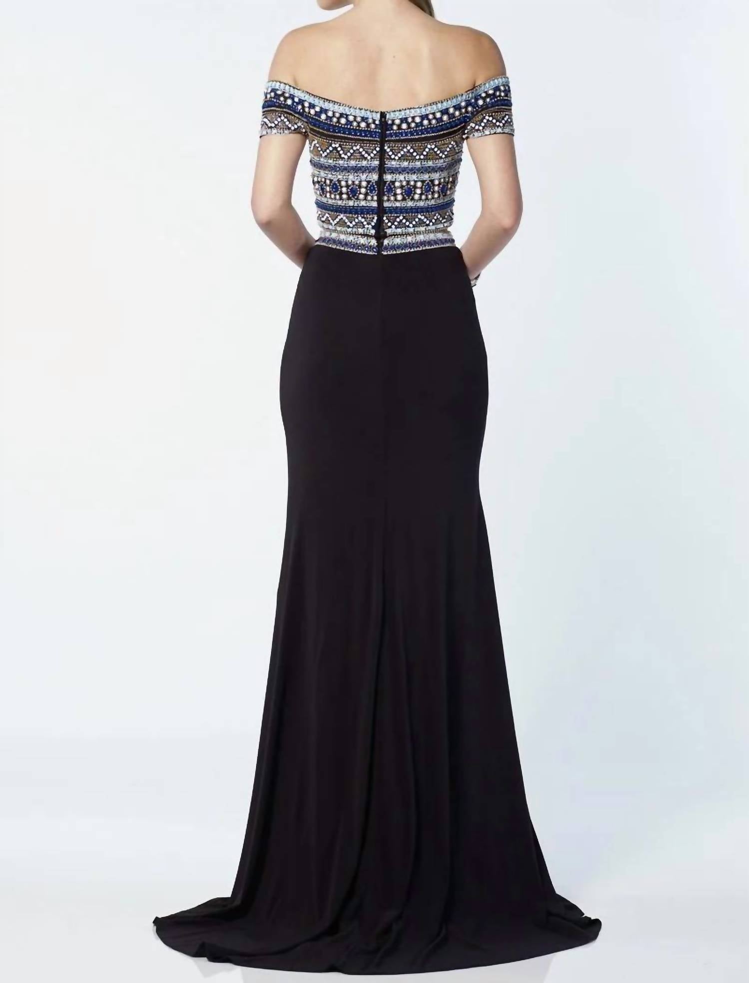 ALYCE PARIS Two Piece Off The Shoulder Embellished Gown in black multi - women's dress - detail view