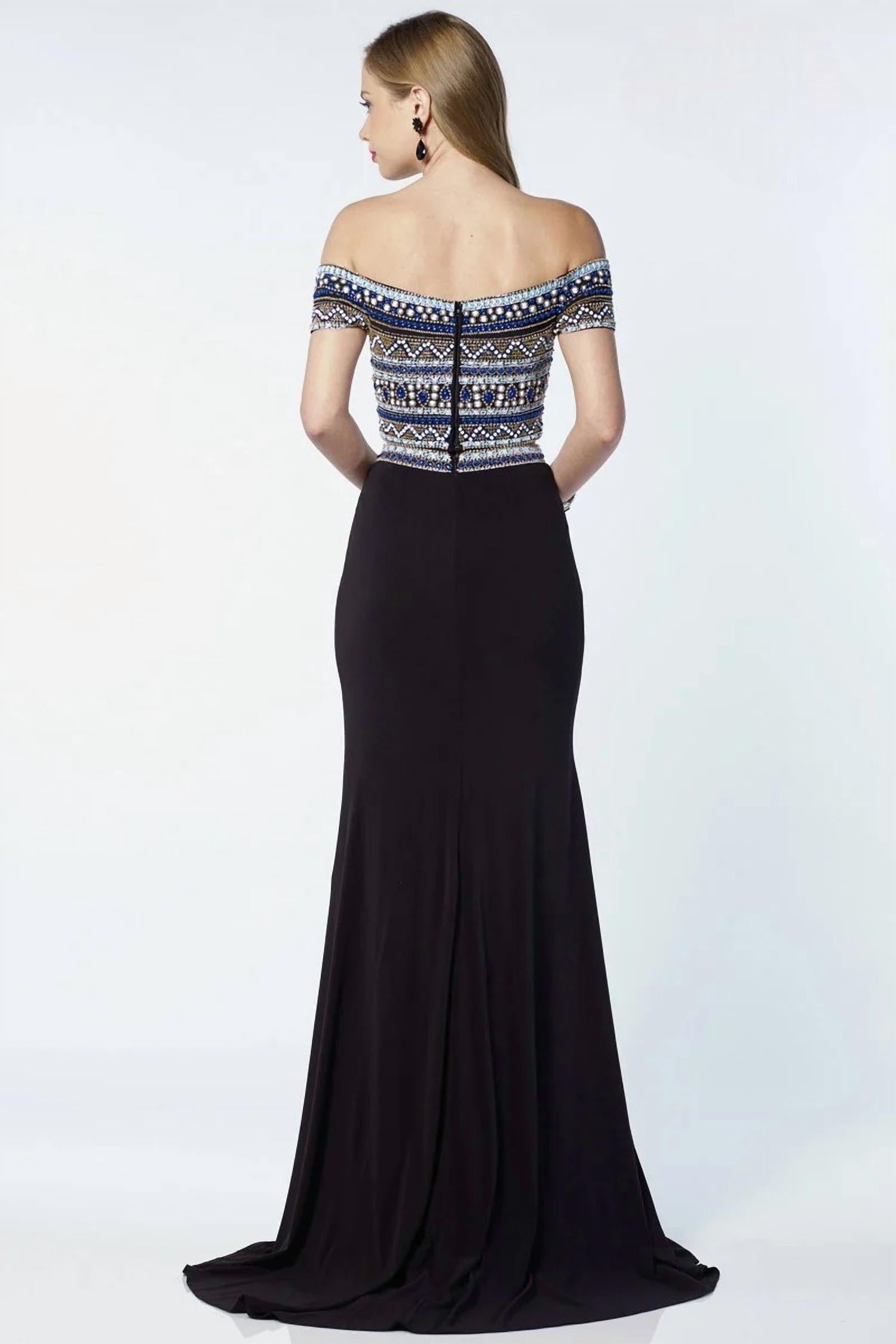 ALYCE PARIS Two Piece Off The Shoulder Embellished Gown in black multi - women's dress - alternate view