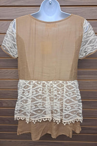 A'Reve - Women's Lace Khaki Short Sleeve