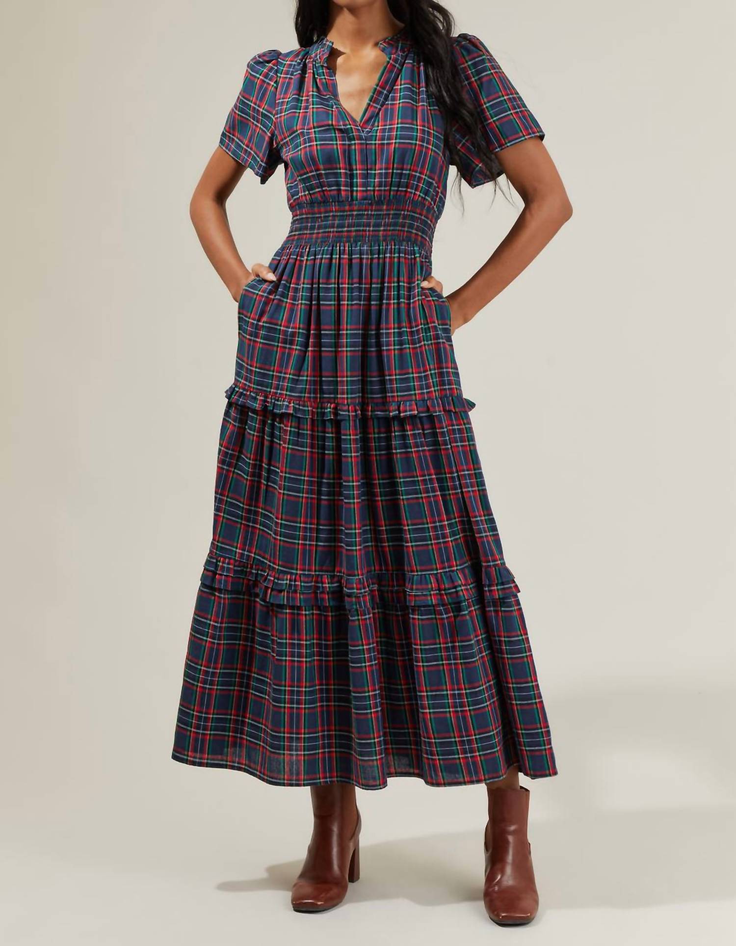 Sugarlips - Miley Plaid Palmer Poplin Tiered Maxi Dress