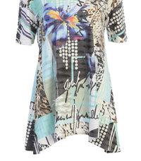 Jess & Jane Women's Iris Double Knit Cold Shoulder Top in colorful sublimation - women's blouse
