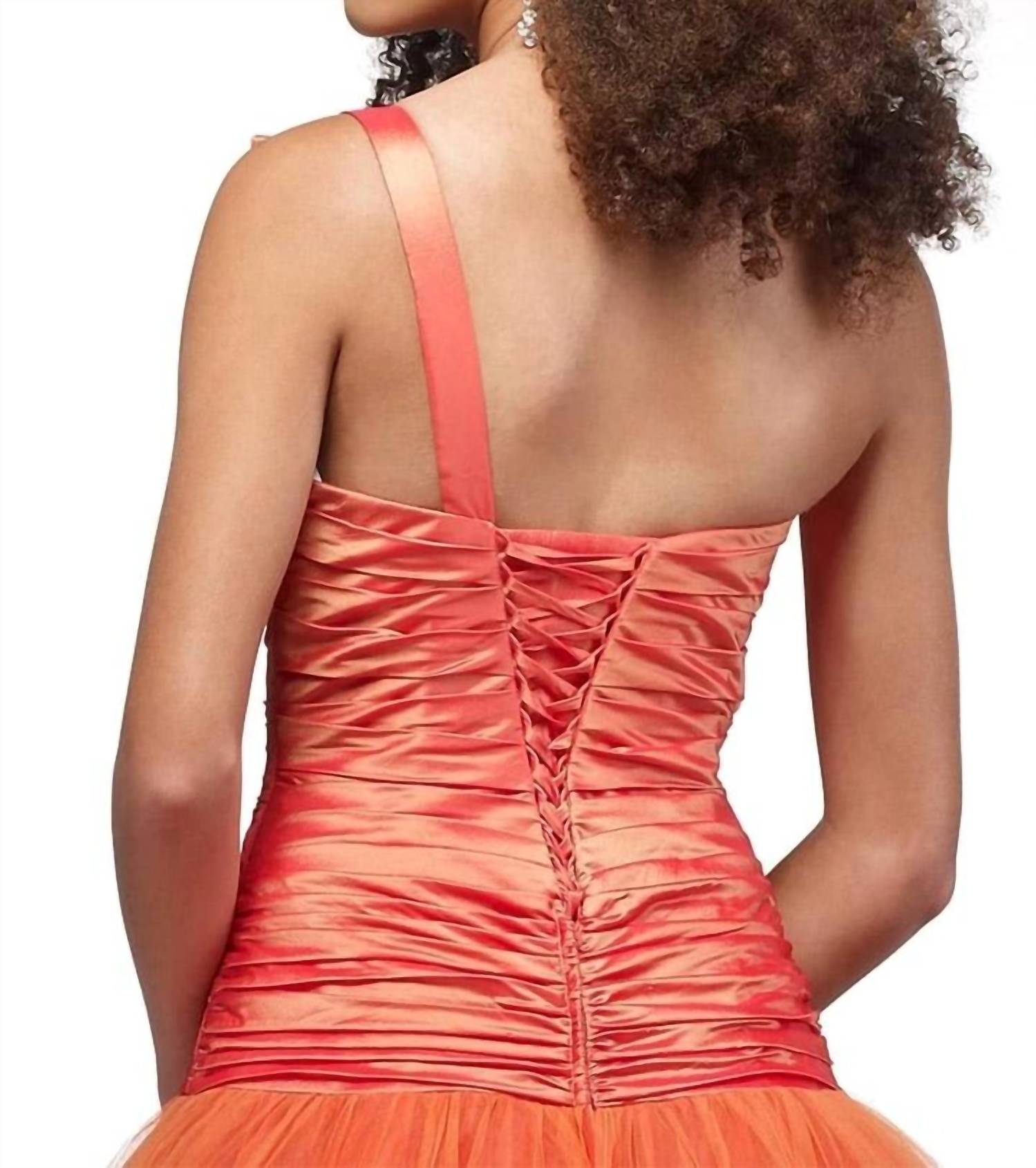 ALYCE PARIS One Shoulder Ruched Pleated Gown in orange - women's dress - detail view