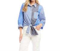Karen Kane - Bo Blouson Sleeve Mixed Stripe Tie-front Top