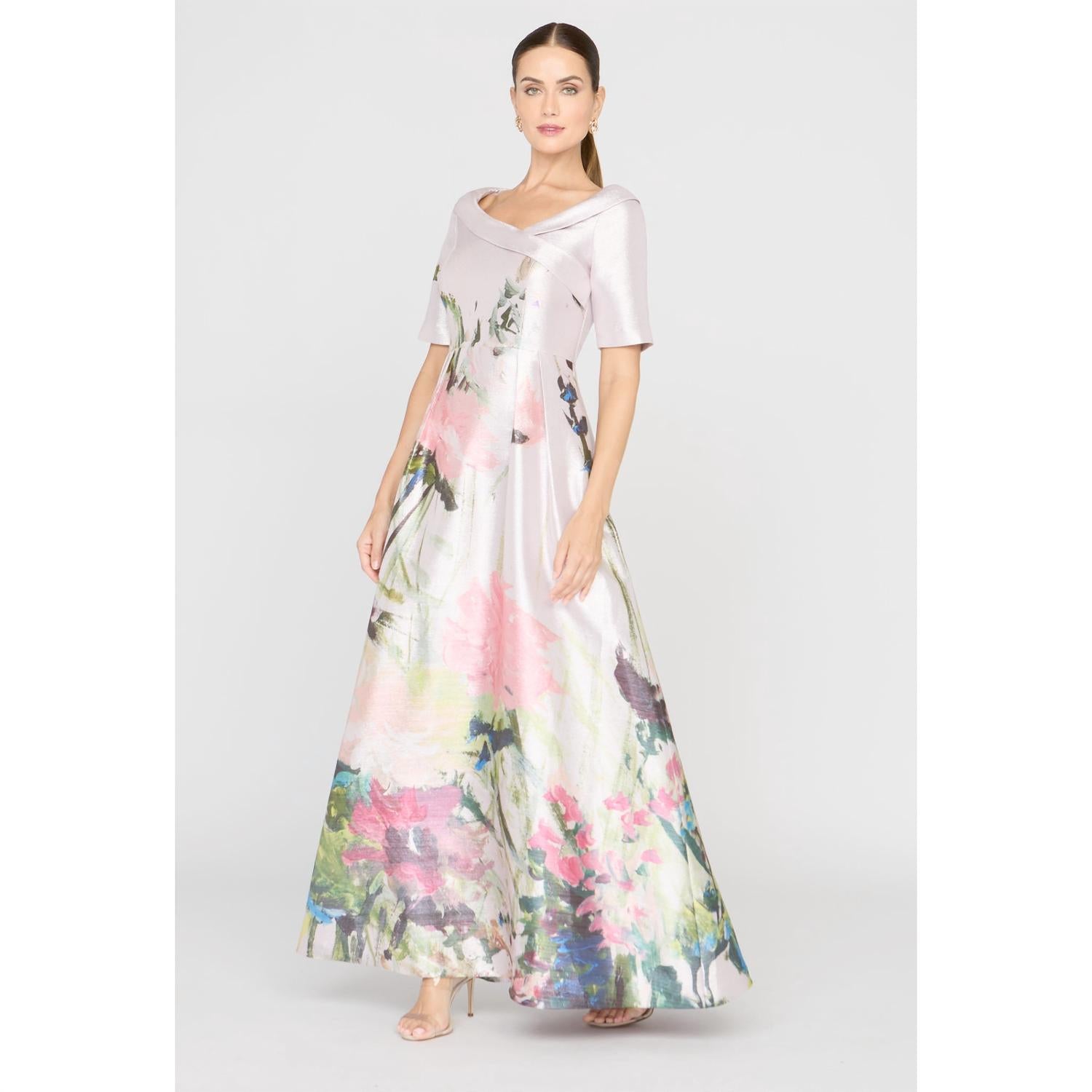 Kay Unger - Coco Pleated Crossover Collar Gown