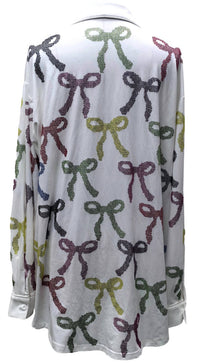 QUEEN OF SPARKLES Rhinestone Rainbow Bow Pajama Top Dress in white multi - women's shirt - view 5