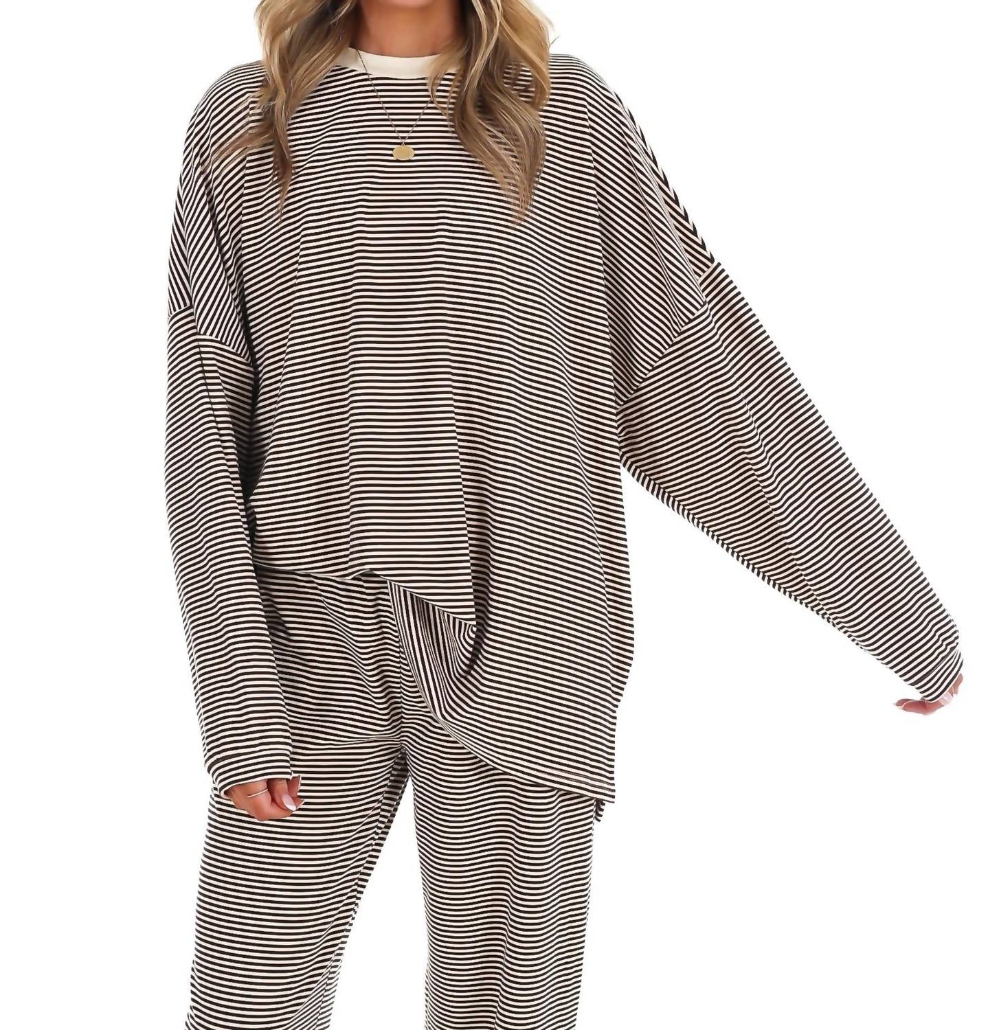 Things Between - Well Defined Stripe Fleece Oversized Top
