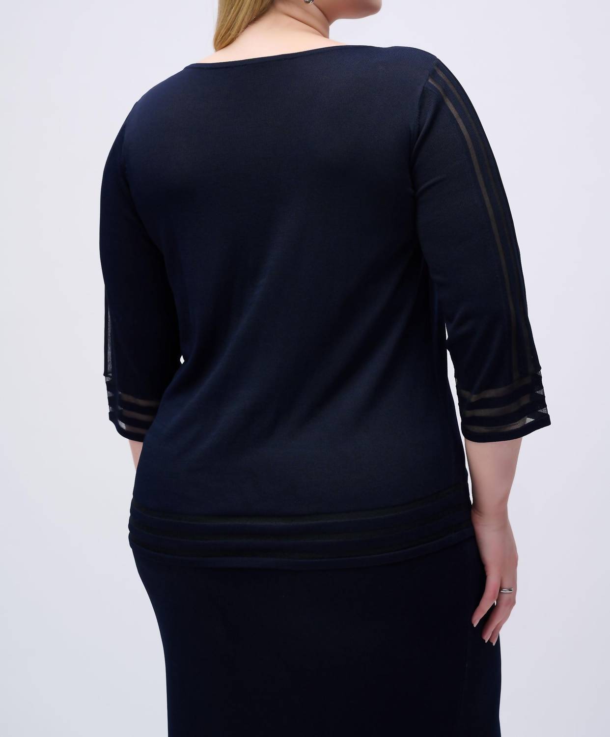 Joseph Ribkoff - Sweater Knit Pullover with Mesh Stripe Detail