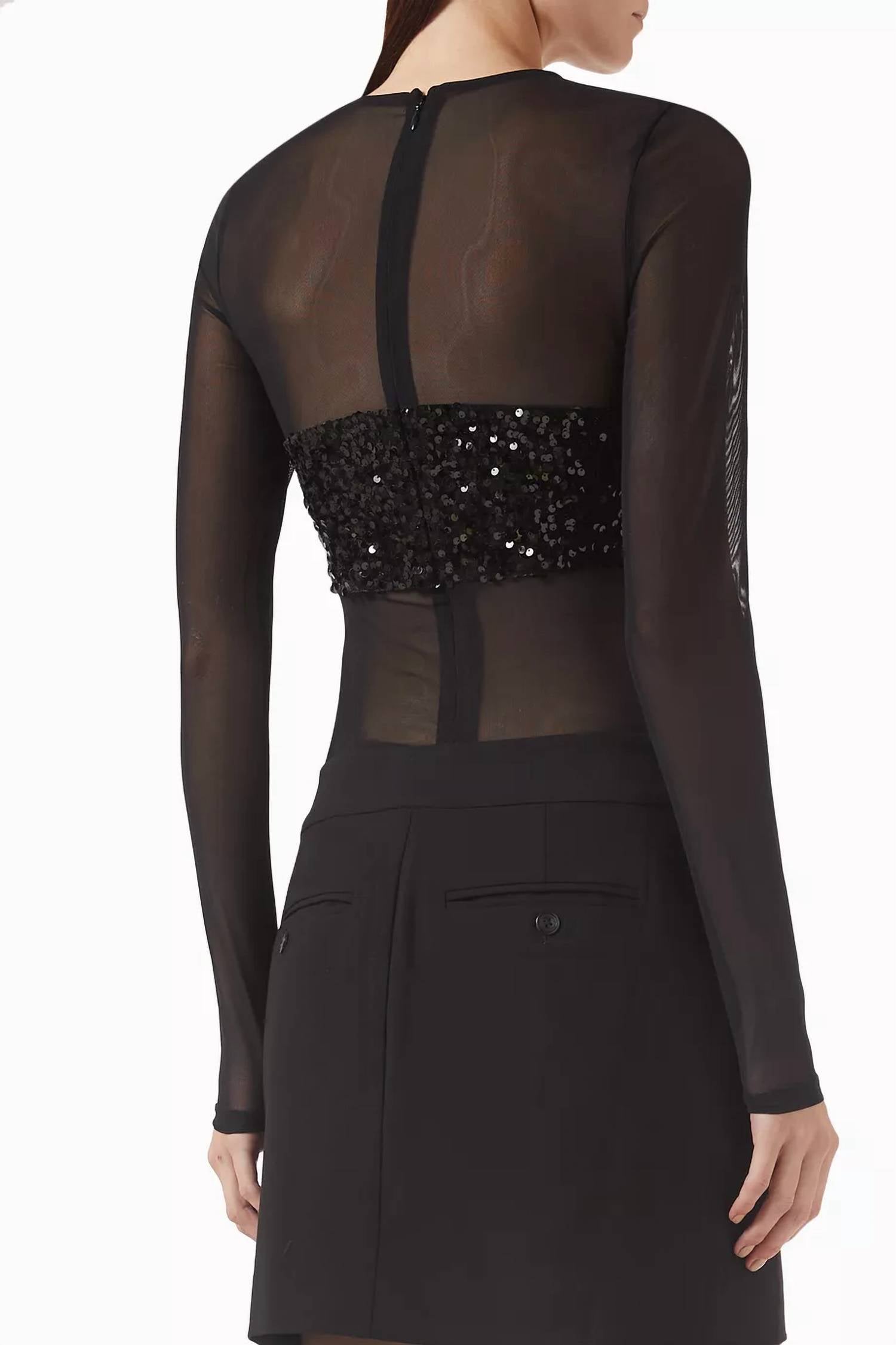 MISHA Callista Sequin-embellished Bodysuit in black - women's shirt - detail view