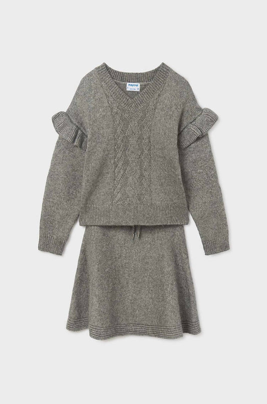 Mayoral - Girl's Soft V Neck Sweater And Skirt Set