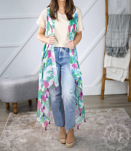 Grace + Emma - Boho Western Floral Cactus Kimono Vest