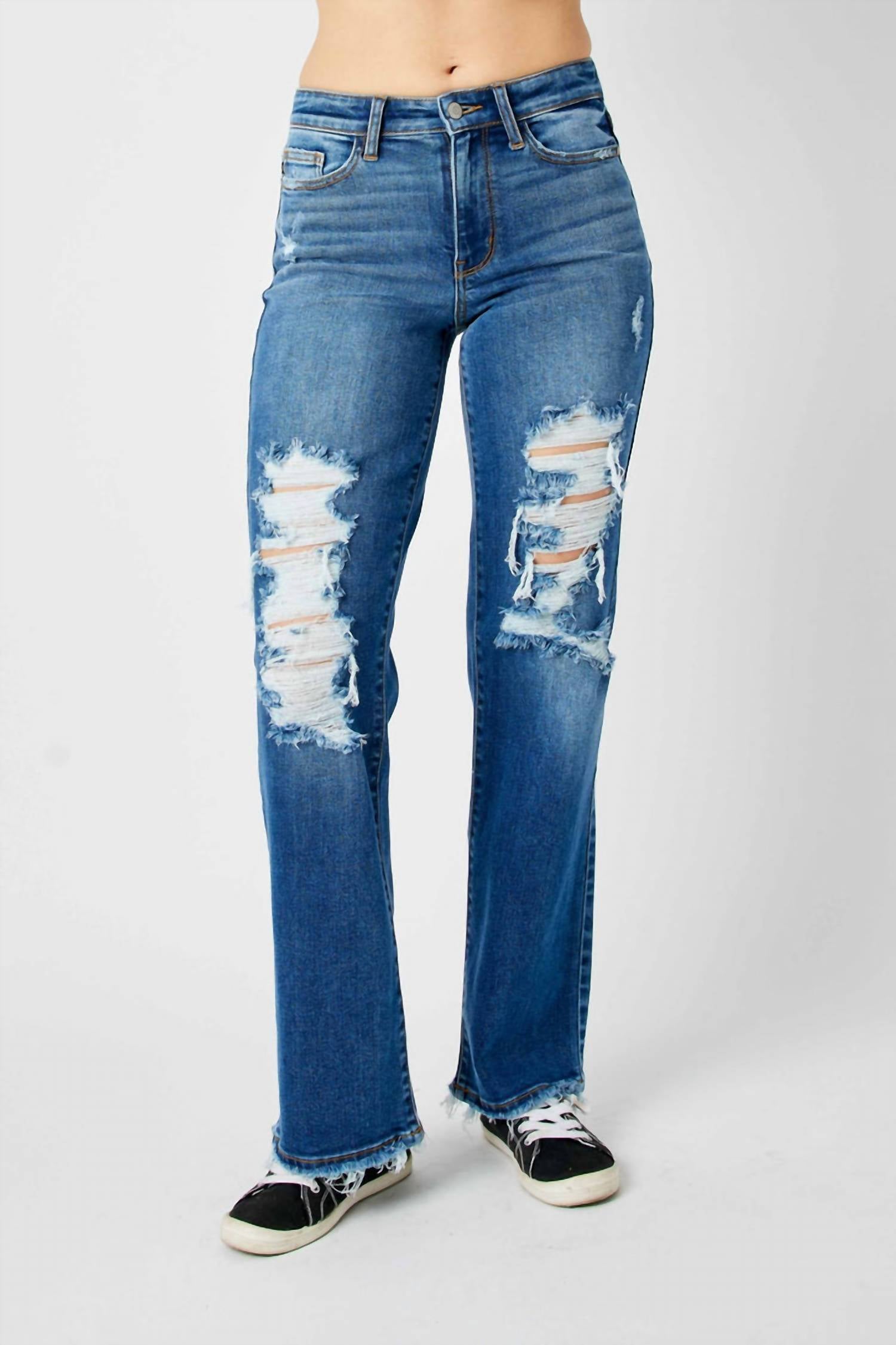Judy Blue - Mid Rise Distressed Dad Jeans