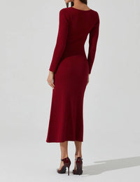 ASTR Long Sleeve Ribbed Sweater Dress in red cherry - women's dress - detail view