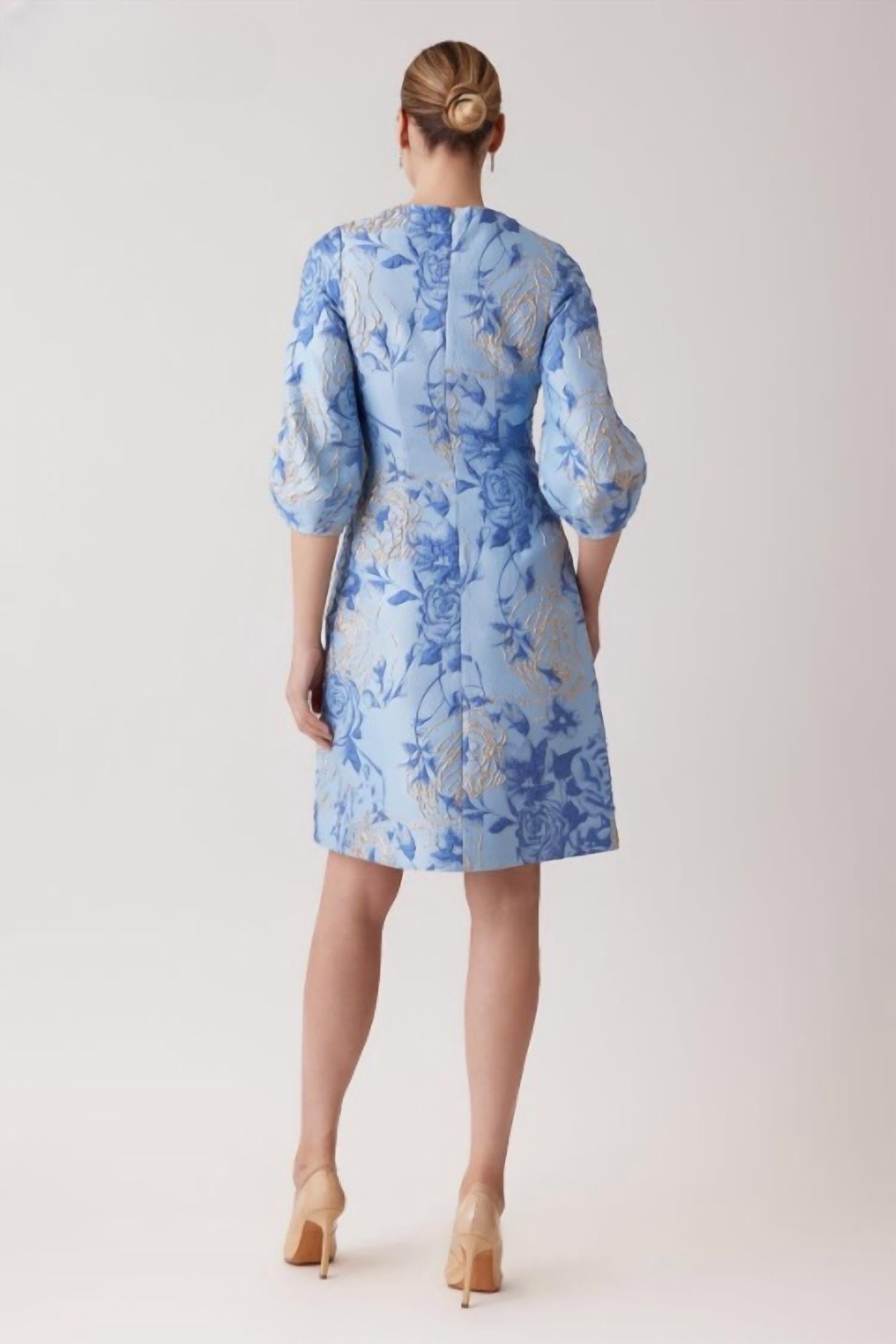 Teri Jon - Jacquard Elbow Sleeve Fit And Flare Dress