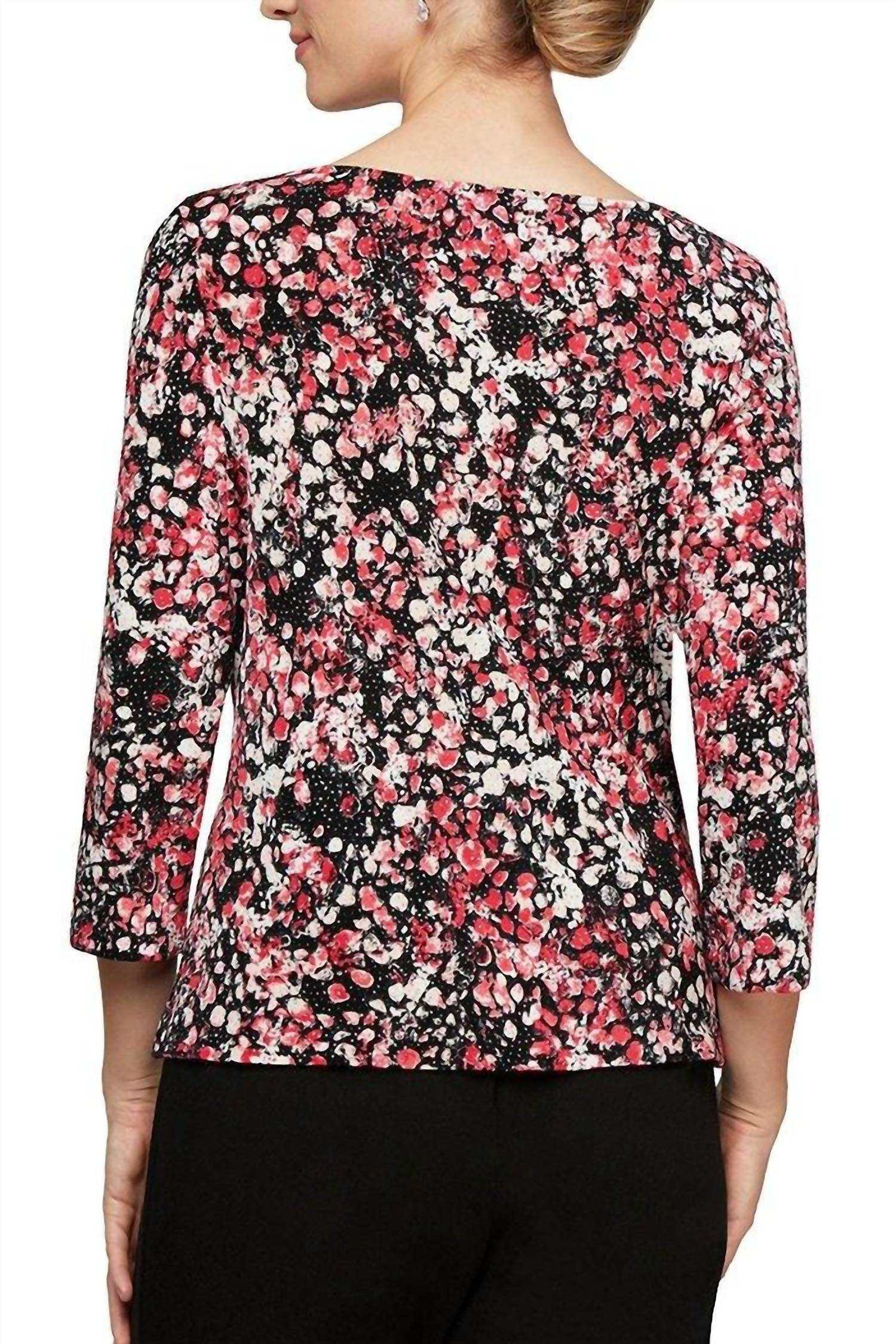 Alex Evenings - Women's Cowl Neck Multi Print Jersey Top