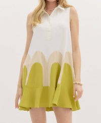 Entro - Collared Colorblock Arch Dress