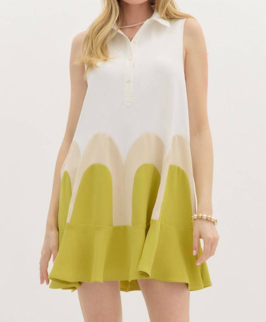 Entro - Collared Colorblock Arch Dress