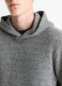 Vince Brushed Waffle Long Sleeve Hoodie in heather black - men's shirt - detail view