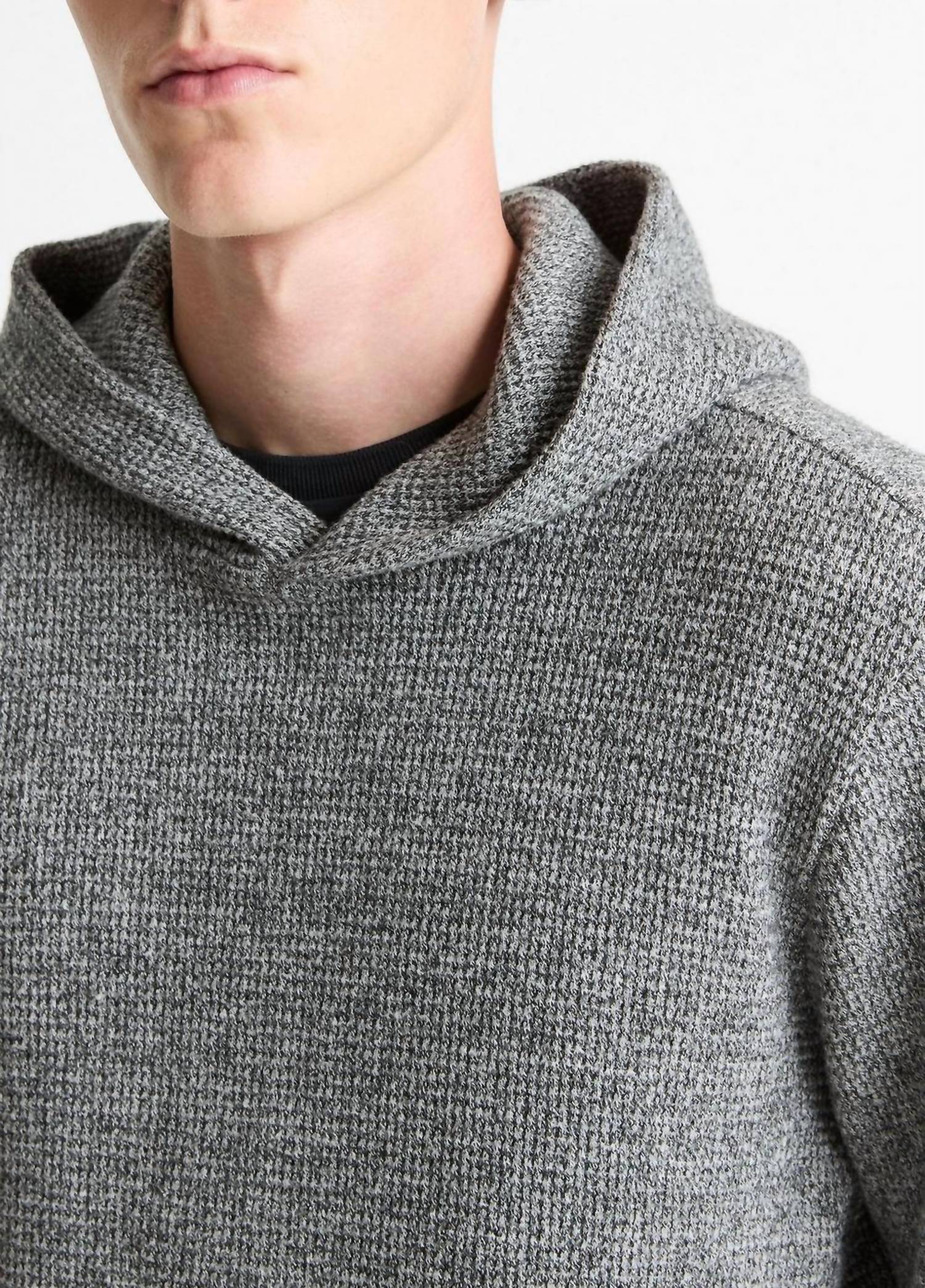 Vince Brushed Waffle Long Sleeve Hoodie in heather black - men's shirt - detail view